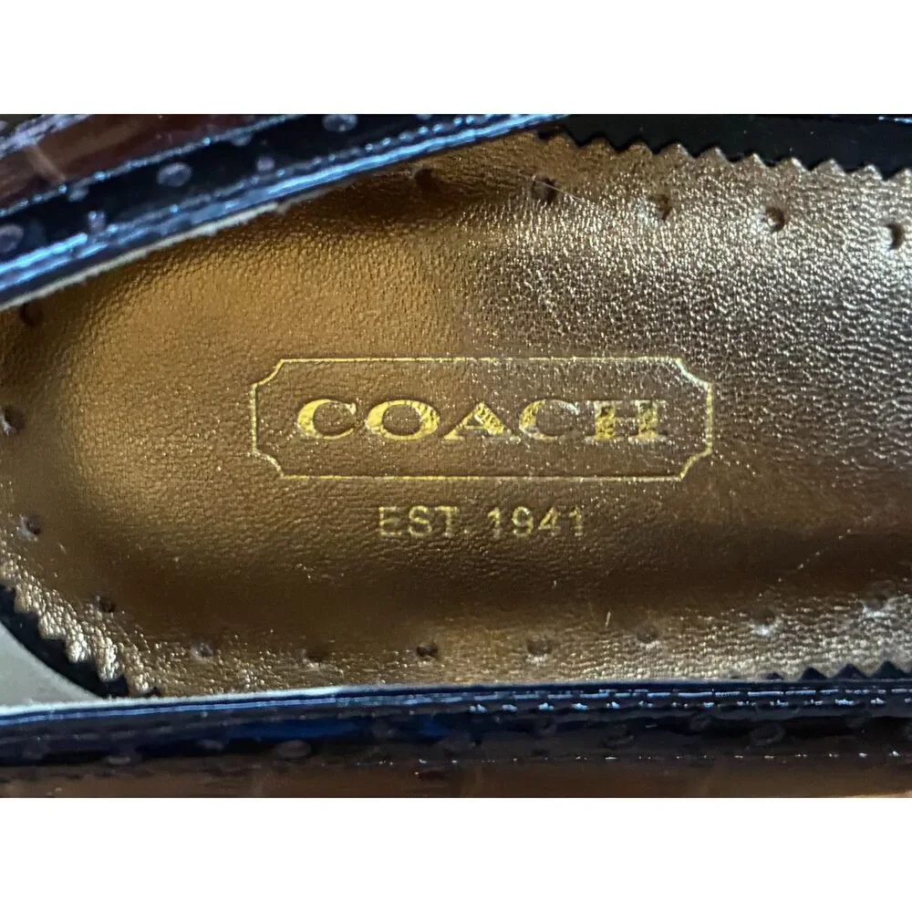 COACH Brown Croc Embossed Leather Peep Toe Platform Heels Shoes  Women's Size 11